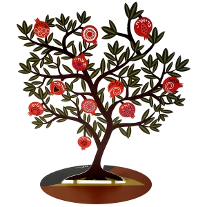 Dorit Judaica Metal Pomegranate Tree Sculpture with Blessings