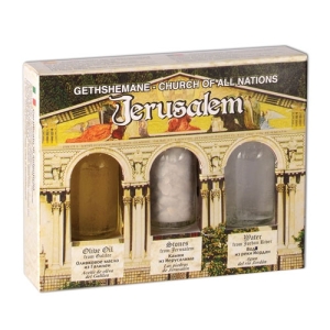 Ein Gedi Holy Land Gift Pack (Olive Oil, Stones, Water) – Church of All Nations, Jerusalem