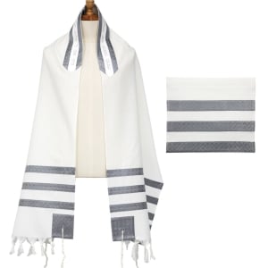 Eretz Judaica Wool “Michigan” Prayer Shawl Set - Silver and Gray Design