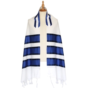 Eretz Judaica "Ashkelon" Wool Prayer Shawl Set for Men with Blue Stripes