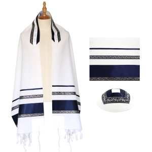 Eretz Judaica "Gur" Wool Prayer Shawl Set for Men with Blue and Silver Stripes