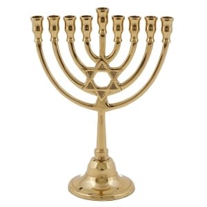 Yair Emanuel Brass Classic Stemmed Hanukkah Menorah with Star of David
