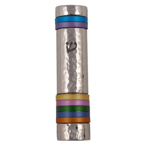 Yair Emanuel Hammered Aluminum Colorful Rings Mezuzah Case (Choice of Colors)