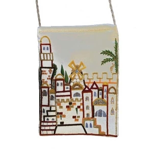 Yair Emanuel Embroidered Passport Bag with Jerusalem Design