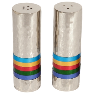 Yair Emanuel Textured Nickel Cylinder Salt and Pepper Set (Choice of Colors)