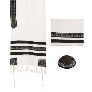Yair Emanuel Embroidered Black Stripes Prayer Shawl (Tallit)