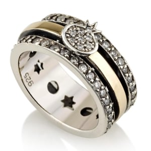 925 Silver & 9K Pomegranate Gold Spinning Ring with Cubic Zirconia
