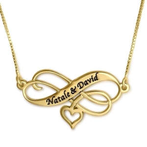Gold Plated Infinity Heart Necklace - Engraved in English