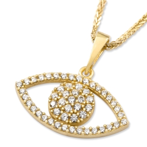 14K Yellow Gold Evil Eye Pendant Necklace with Cubic Zirconia