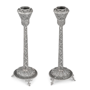 Yemenite Art Deluxe Handcrafted Sterling Silver Traditional Candlesticks With Filigree Design