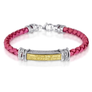 Leather, Gold, and Sterling Silver Woman of Valor Bracelet (Variety of Colors) - Proverbs 31:10