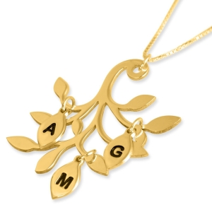 Gold-Plated Hebrew/English Customizable Family Tree Necklace