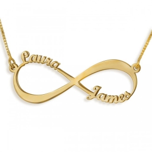 Gold Plated Double Thickness English / Hebrew Infinity Necklace with up to Two Names