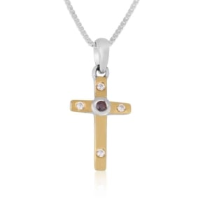 Marina Jewelry Gold Plated Silver Cross Necklace with Garnet and Zircon Stones