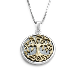 Rafael Jewelry Handcrafted 925 Sterling Silver Tree of Life Design Pendant Necklace With 14K Yellow Gold