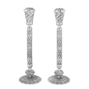 Traditional Yemenite Art Handcrafted Grand Sterling Silver Candlesticks With Filigree Design