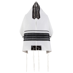 Ronit Gur Black Striped Diamond Patterned Tallit Prayer Shawl Set with Kippah and Bag