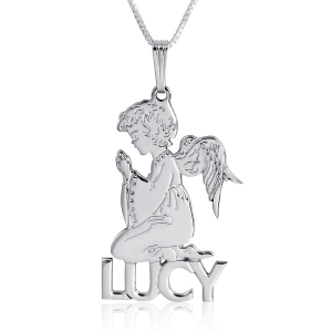 Sterling Silver Guardian Angel Personalized Name Necklace