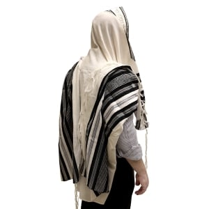 Handwoven Non-Slip Black & Silver Striped Prayer Shawl Set - Rikmat Elimelech