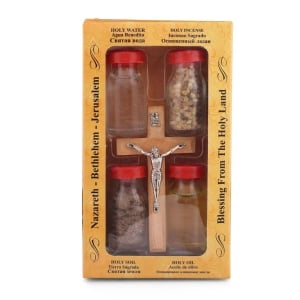 Holy Land Home Blessing Set - Crucifix, Olive Oil, Holy Water, Holy Incense & Holy Soil
