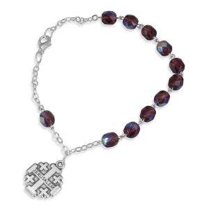 Holyland Rosary Iridescent Glass Faceted Beaded Rosary Bracelet With Jerusalem Cross