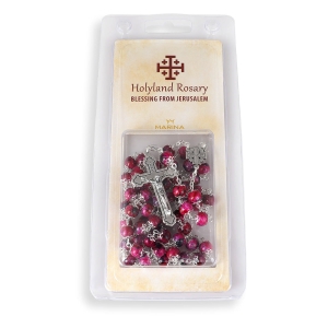 Holyland Rosary Red Beaded Rosary With Jerusalem Cross and Crucifix