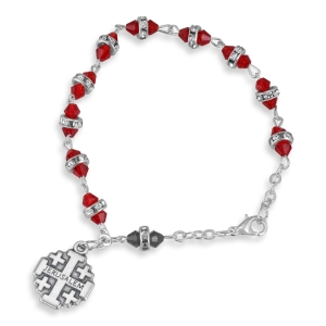 Holyland Rosary Red Crystal Beaded Rosary Bracelet With Jerusalem Cross Charm