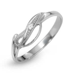 Anbinder 14K White Gold Freeform Women’s Ring with Single Diamond Accent