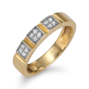 Anbinder 14K Yellow Gold Three Squares Ring with 12 Diamonds