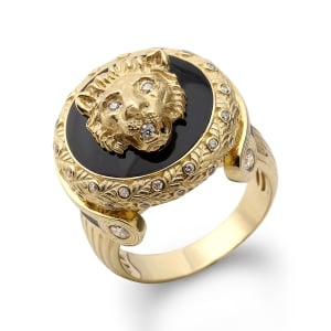 Anbinder Jewelry Men's 14K Yellow Gold Lion of Judah Diamond Ring