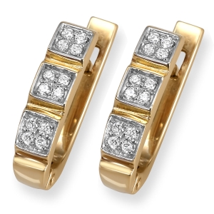 14K Gold Three Squares Earrings with 24 Diamonds 