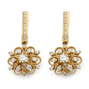 Anbinder Jewelry 14K Yellow Gold Dainty Flower Earrings with Diamonds