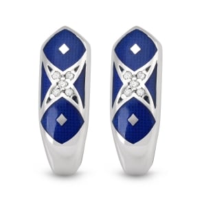 Anbinder Jewelry 14K White Gold Earrings with Diamonds and Blue Enamel