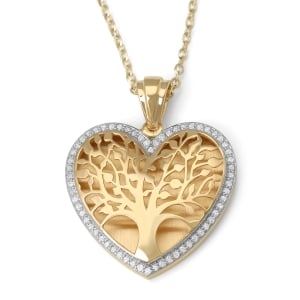 Anbinder 14K Gold Grand Heart Tree of Life Pendant with Diamonds - Color Option