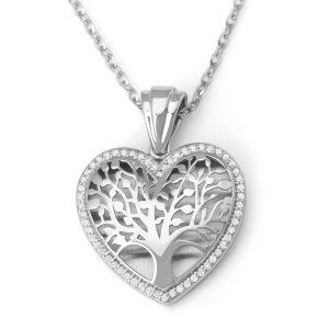 Anbinder Jewelry 14K White Gold Heart Shaped Tree of Life Pendant with Diamonds