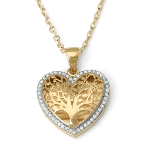 Anbinder Jewelry 14K Gold Small Heart-Shaped Tree of Life Pendant with Diamonds - Color Option