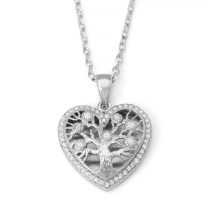 Anbinder 14K White Gold Tree of Life Heart Pendant with Diamonds