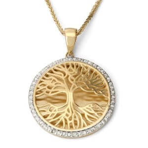 14K Gold Round Tree of Life Pendant with Diamonds