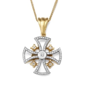 Anbinder Jewelry 14K Gold Two-Tone Diamond Embedded Jerusalem Cross Pendant - Unisex
