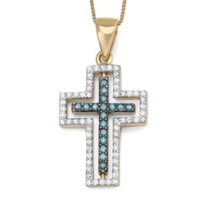 14K Yellow Gold Spinning Latin Cross Pendant Necklace with Diamonds