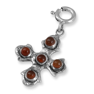 The Israel Museum Egyptian Collection Sterling Silver and Red Gemstone Greek Cross Clip-On Charm