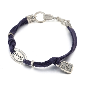 Hope Sterling Silver and Genuine Purple Leather Bracelet