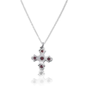 Sterling Silver Greek Cross Necklace With Red Gemstones