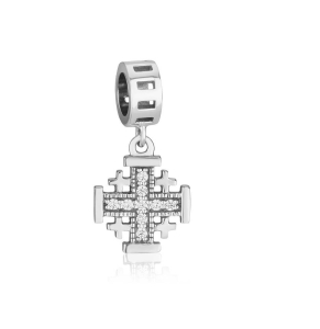 Marina Jewelry Sterling Silver Roman Cross Pendant Charm with Cubic Zirconia 