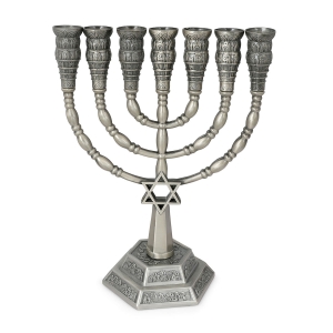 Luxurious Seven-Branched Menorah With Jerusalem Motif (Choice of Colors)
