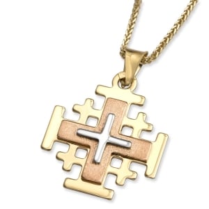 14K Yellow, Rose & White Gold Three-Toned Jerusalem Cross Pendant