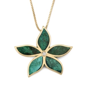 14K Yellow Gold Women's Flower Pendant with Diamond and Eilat Stone