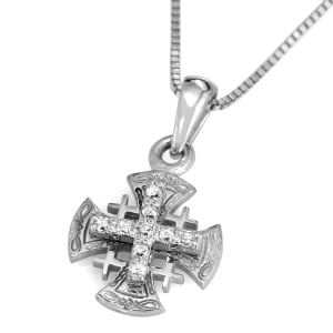 Anbinder Jewelry 14K White Gold Splayed Jerusalem Cross with Celtic Knots Border and 9 Diamonds
