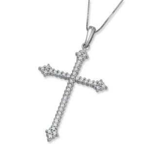 Deluxe 14K White Gold and Diamond Slender Budded Cross Pendant with 41 Diamonds