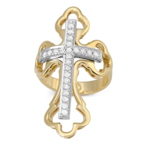 Anbinder Jewelry 14K Gold Long Latin Cross Ring for Women